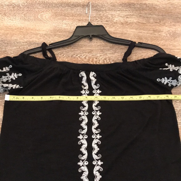 INC Black/Silver Embroidered Off Shoulder Blouse - Picture 6 of 7
